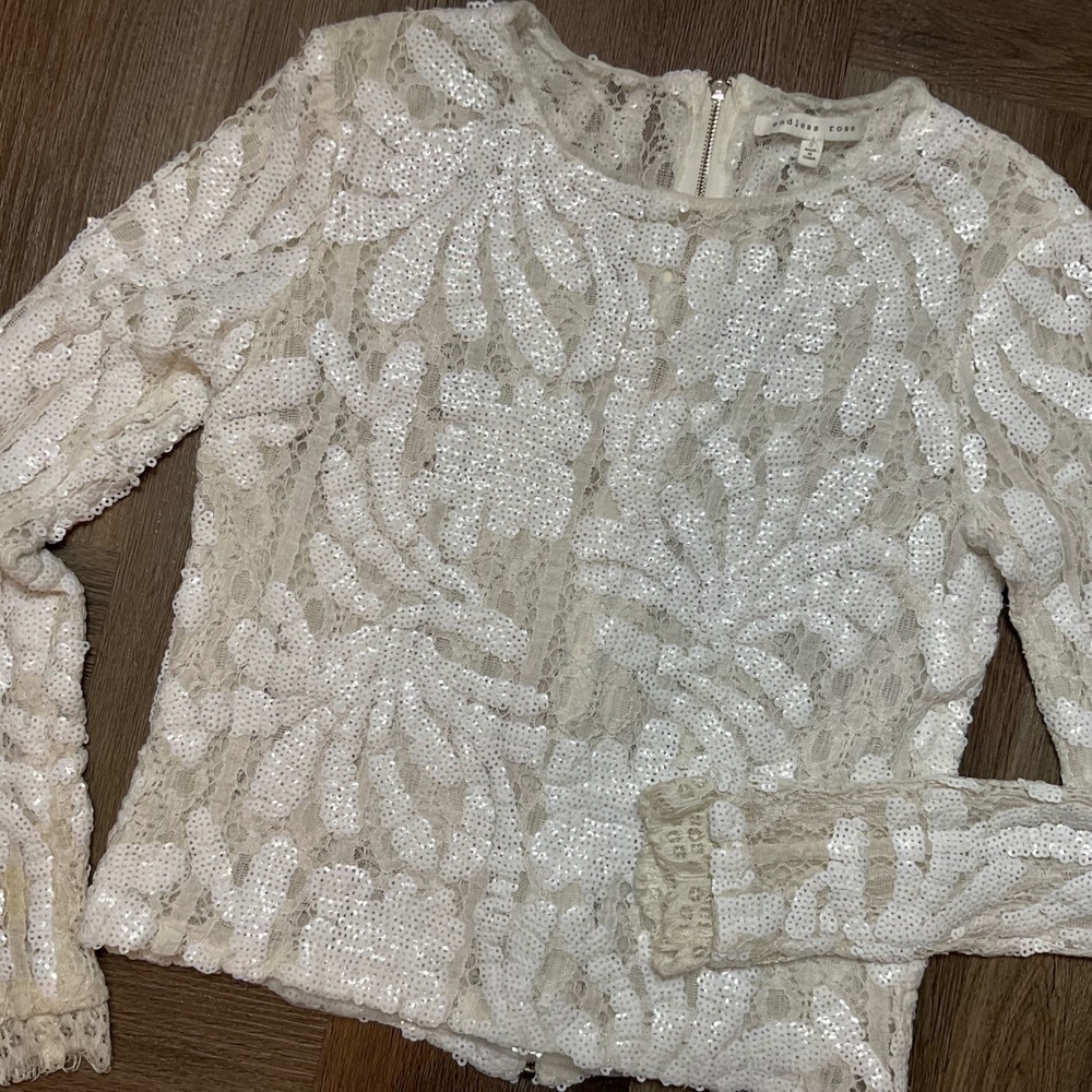 Endless Rose Sequin Lace Victorian Edwardian Romantic Top Womens Small White - Picture 4 of 10